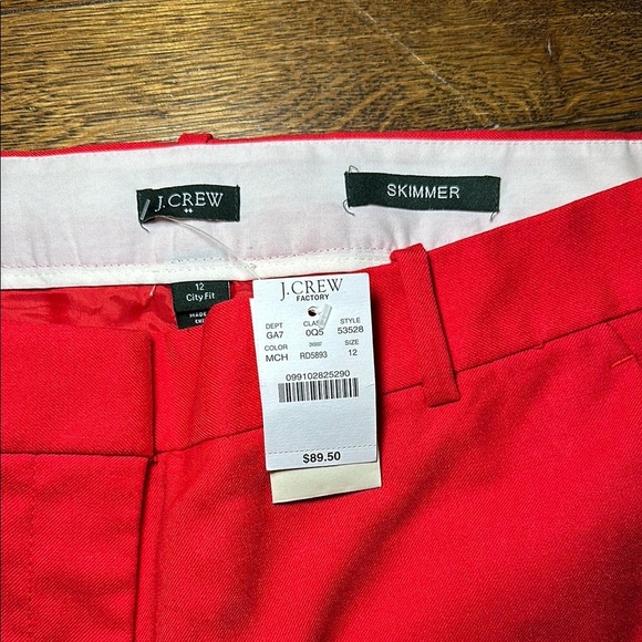 J. Crew Women's Red Skimmer CityFit Pants. NWT - Picture 2 of 7